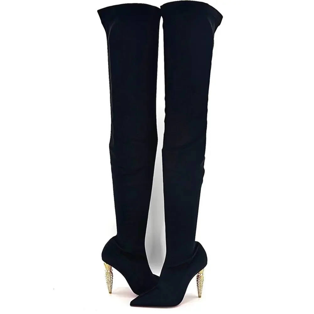 NEW Christian Louboutin Lipstrass Botta Alta Crystal Embellished OTK Boots 37.5
